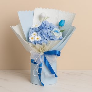 Bó hoa sáp xanh dương mix hoa cúc
